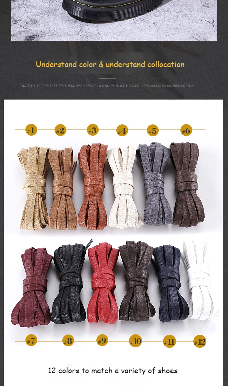 1 Pair 0.8 CM Waxed Cotton Width Flat Waterproof Shoe Laces Unisex Shoelaces Boots Casual Sneakers Shoelace Leather Shoe Lace