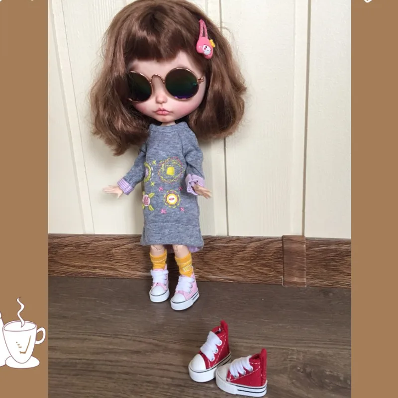 Tilda 3.6cm Doll Shoes For Blythe Toys, Canvas Fabric Sneakers for OB24 1/8 for Blyth Accessories Joint Doll 1/6 For Girls Gift