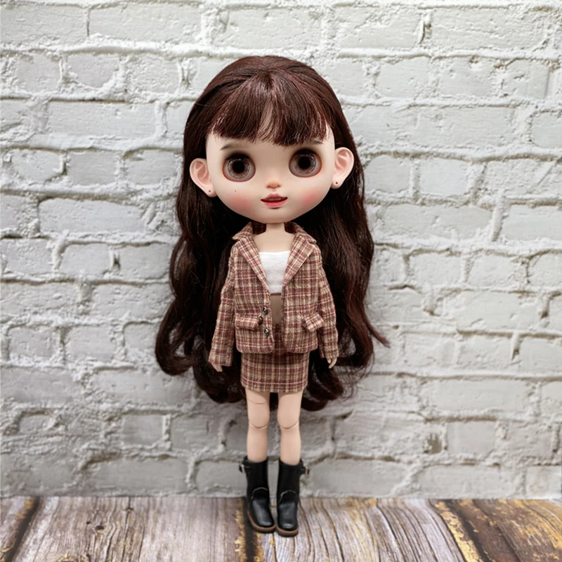 New Handmade Vintage Gird Suit Coat Tube Top and Skirt Clothes for Blyth Azone OB24 Licca Doll Outfits Accessories