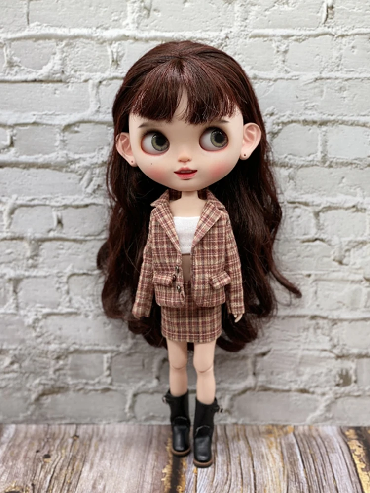 New Handmade Vintage Gird Suit Coat Tube Top and Skirt Clothes for Blyth Azone OB24 Licca Doll Outfits Accessories
