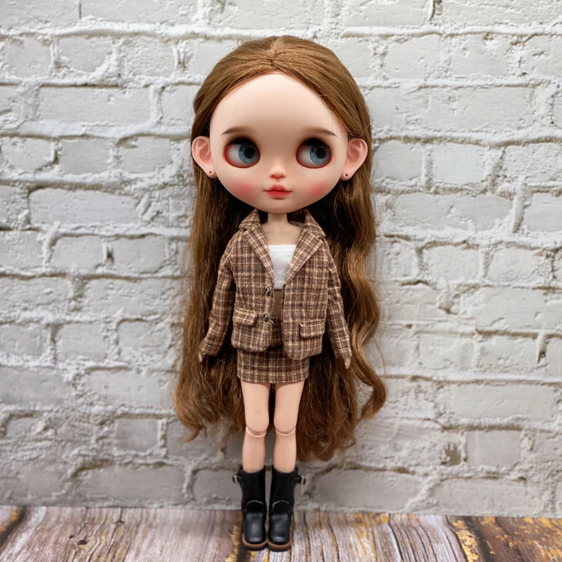 New Handmade Vintage Gird Suit Coat Tube Top and Skirt Clothes for Blyth Azone OB24 Licca Doll Outfits Accessories