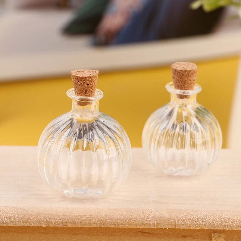 1/2/3/10PCS 1:12 Dollhouse Miniature Mini Glass Bottle Cork Cover Tiny Jar Vials Model Doll House Decoration Accessories