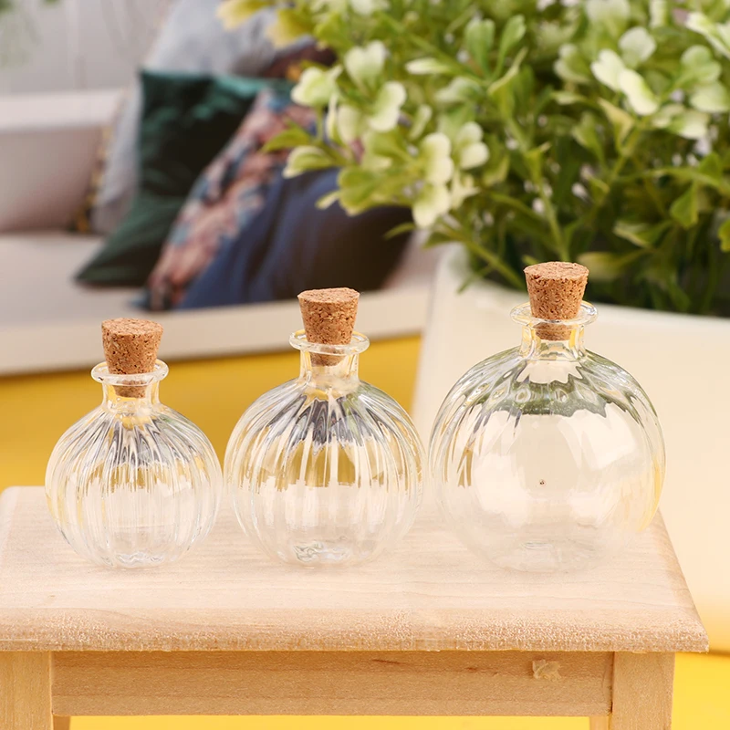1/2/3/10PCS 1:12 Dollhouse Miniature Mini Glass Bottle Cork Cover Tiny Jar Vials Model Doll House Decoration Accessories