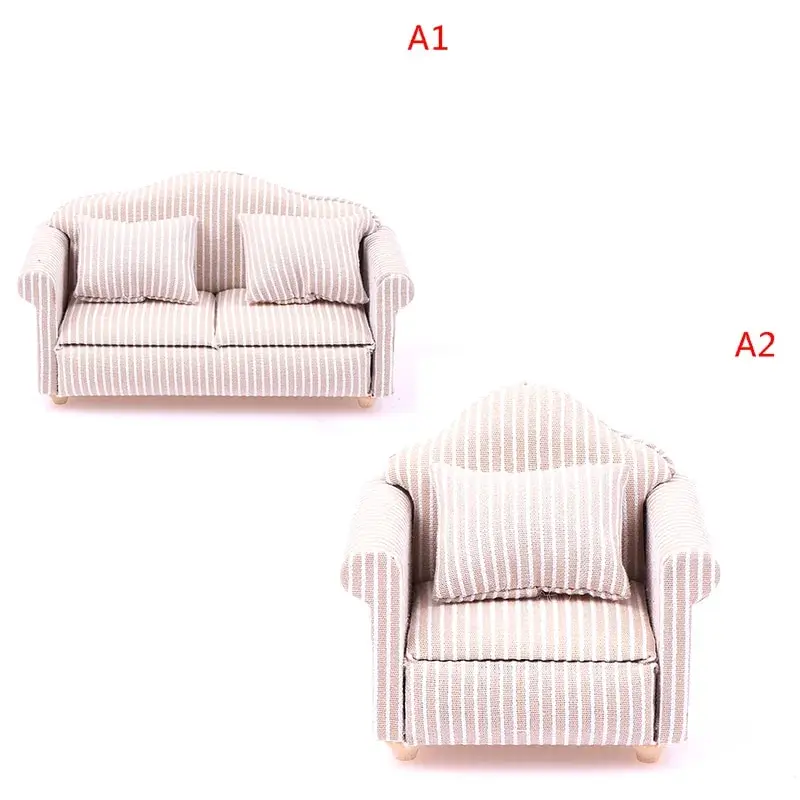 1:12 Dollhouse Mini Furniture Sofa with Pillow For Doll House Kids Pretend Play DIY Decor Accessories