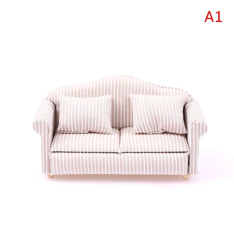 1:12 Dollhouse Mini Furniture Sofa with Pillow For Doll House Kids Pretend Play DIY Decor Accessories
