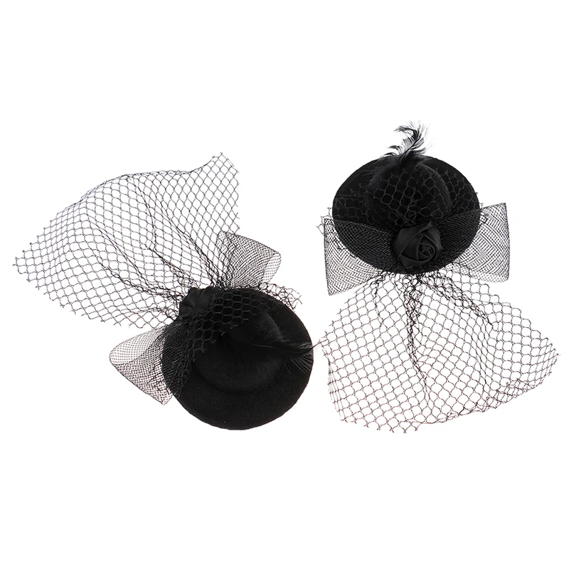 1Pcs 7cm Doll Fashion Lady Bowler Hat Vintage Dolls Clothes doll house mini Simulation Black Mesh Hat Model Kid Toy Accessories
