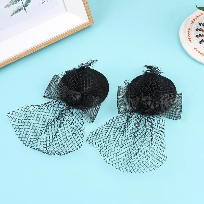 1Pcs 7cm Doll Fashion Lady Bowler Hat Vintage Dolls Clothes doll house mini Simulation Black Mesh Hat Model Kid Toy Accessories