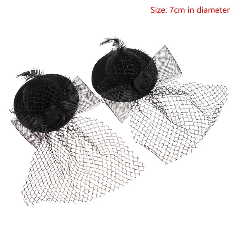 1Pcs 7cm Doll Fashion Lady Bowler Hat Vintage Dolls Clothes doll house mini Simulation Black Mesh Hat Model Kid Toy Accessories