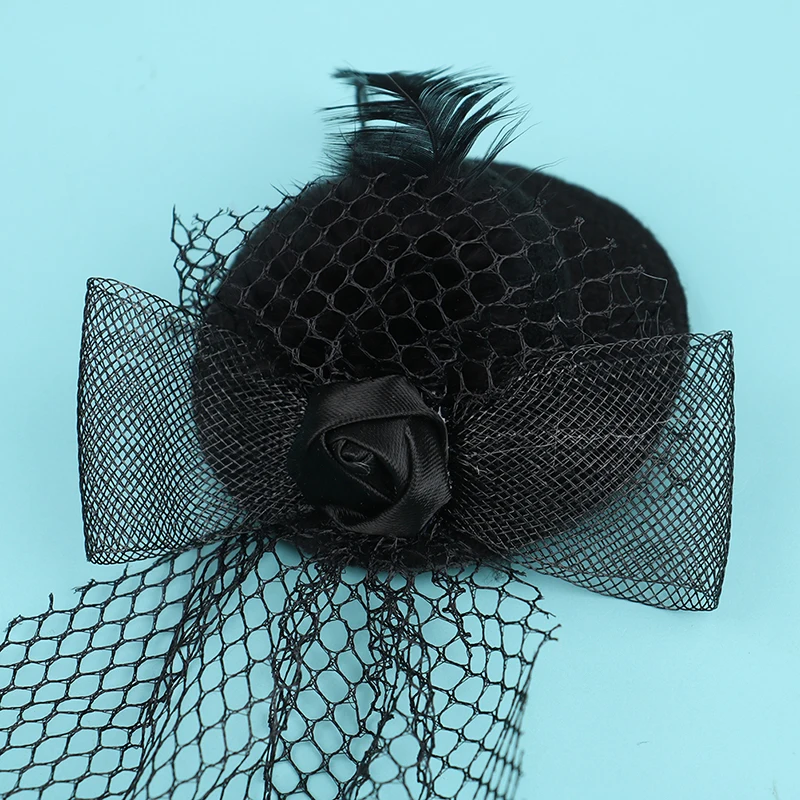 1Pcs 7cm Doll Fashion Lady Bowler Hat Vintage Dolls Clothes doll house mini Simulation Black Mesh Hat Model Kid Toy Accessories