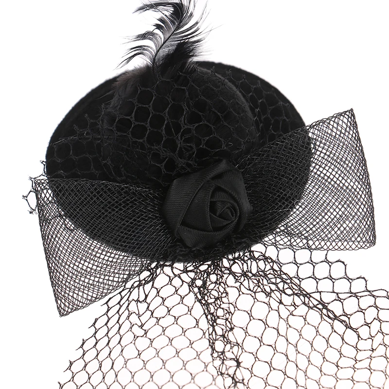 1Pcs 7cm Doll Fashion Lady Bowler Hat Vintage Dolls Clothes doll house mini Simulation Black Mesh Hat Model Kid Toy Accessories