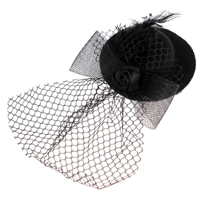 1Pcs 7cm Doll Fashion Lady Bowler Hat Vintage Dolls Clothes doll house mini Simulation Black Mesh Hat Model Kid Toy Accessories