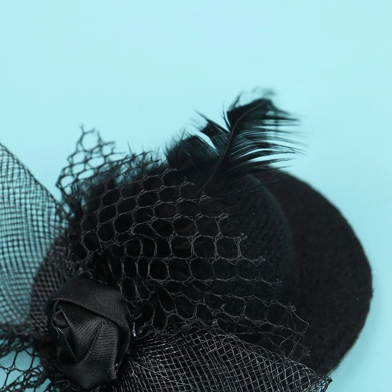 1Pcs 7cm Doll Fashion Lady Bowler Hat Vintage Dolls Clothes doll house mini Simulation Black Mesh Hat Model Kid Toy Accessories