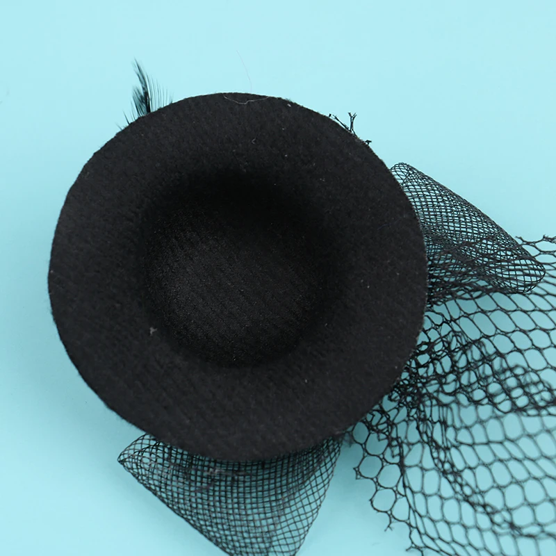 1Pcs 7cm Doll Fashion Lady Bowler Hat Vintage Dolls Clothes doll house mini Simulation Black Mesh Hat Model Kid Toy Accessories