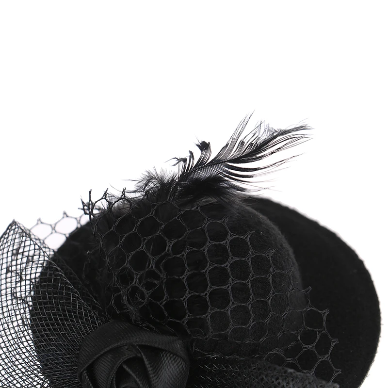 1Pcs 7cm Doll Fashion Lady Bowler Hat Vintage Dolls Clothes doll house mini Simulation Black Mesh Hat Model Kid Toy Accessories