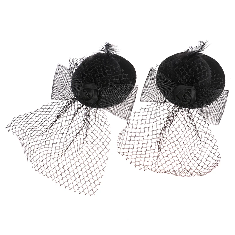 1Pcs 7cm Doll Fashion Lady Bowler Hat Vintage Dolls Clothes doll house mini Simulation Black Mesh Hat Model Kid Toy Accessories