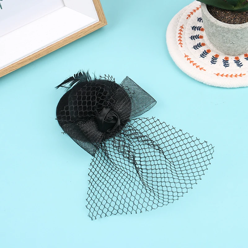 1Pcs 7cm Doll Fashion Lady Bowler Hat Vintage Dolls Clothes doll house mini Simulation Black Mesh Hat Model Kid Toy Accessories