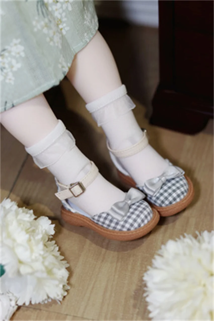 BJD MDD MSD Shoes Suitable for 1/4 Doll Sandals Soft Sole Bow Plaid Cloth Upper Multi-colored Elegant BJD Doll Accessories