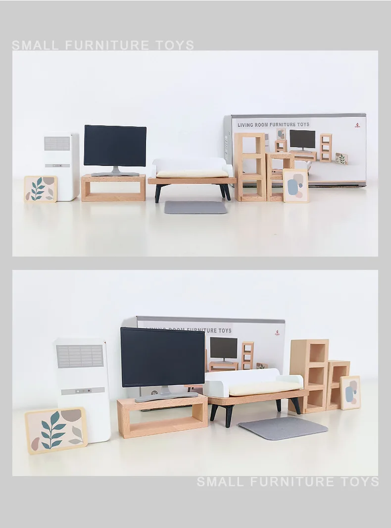 Modern dollhouse furniture kitchen wood miniature bathroom bedroom dolls house kitchen items table and chairs baby accessories