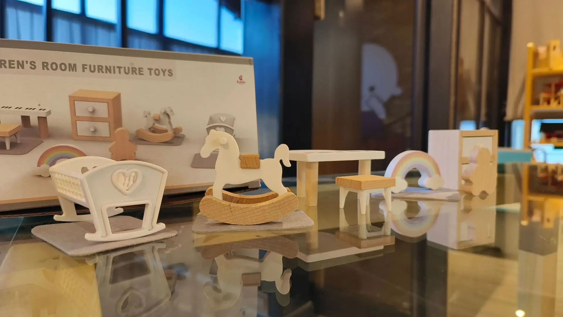 Modern dollhouse furniture kitchen wood miniature bathroom bedroom dolls house kitchen items table and chairs baby accessories