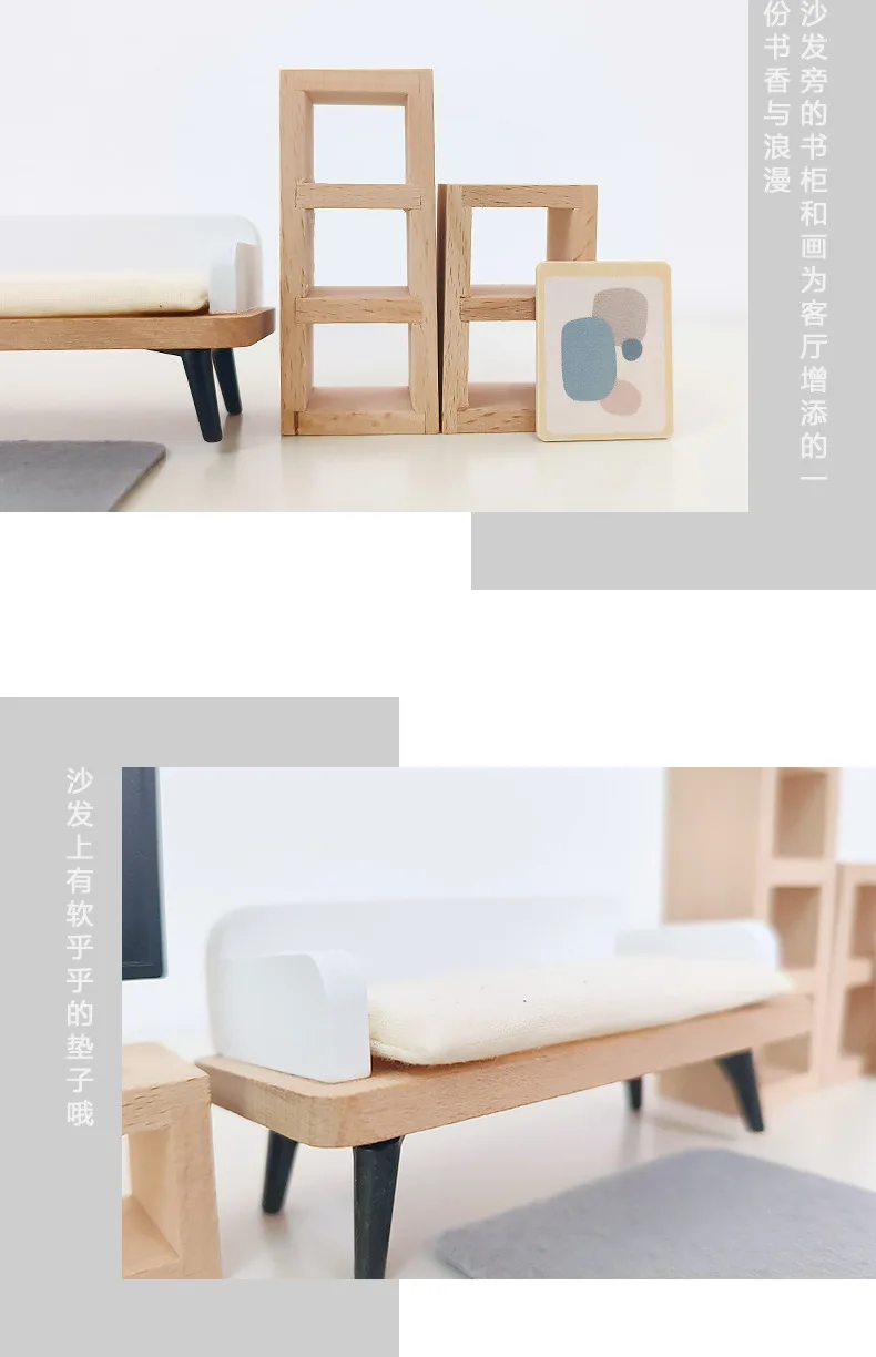 Modern dollhouse furniture kitchen wood miniature bathroom bedroom dolls house kitchen items table and chairs baby accessories