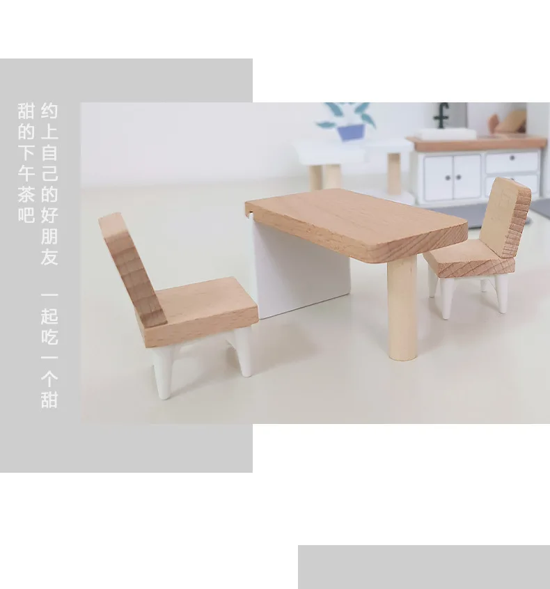 Modern dollhouse furniture kitchen wood miniature bathroom bedroom dolls house kitchen items table and chairs baby accessories