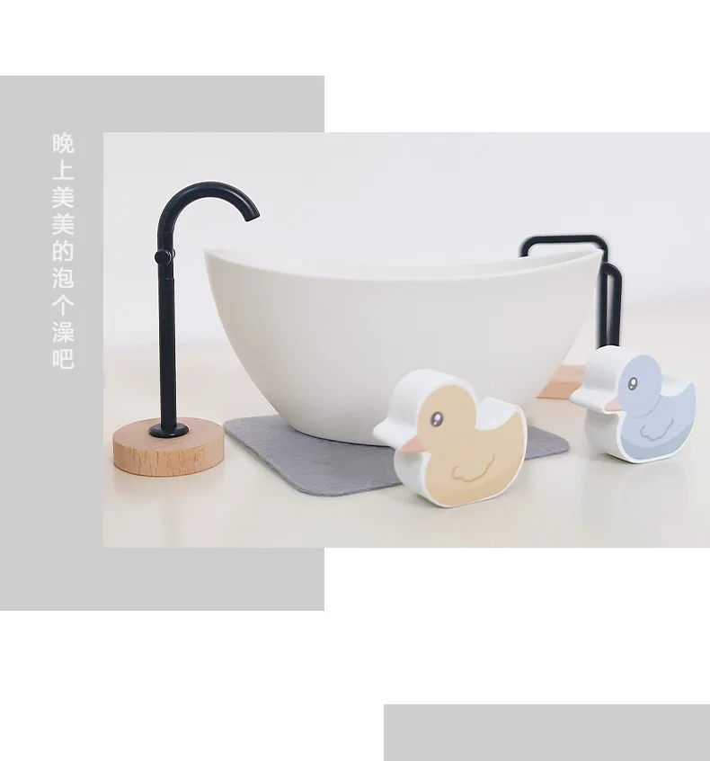 Modern dollhouse furniture kitchen wood miniature bathroom bedroom dolls house kitchen items table and chairs baby accessories