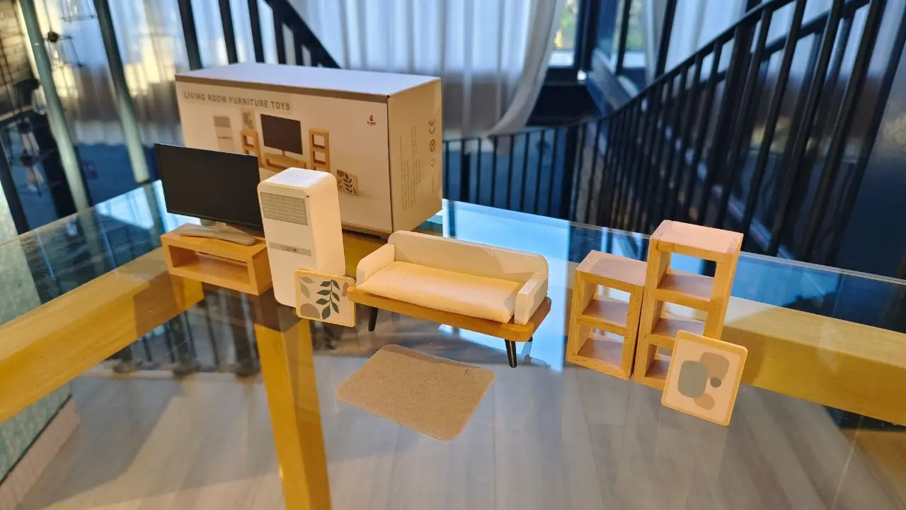 Modern dollhouse furniture kitchen wood miniature bathroom bedroom dolls house kitchen items table and chairs baby accessories