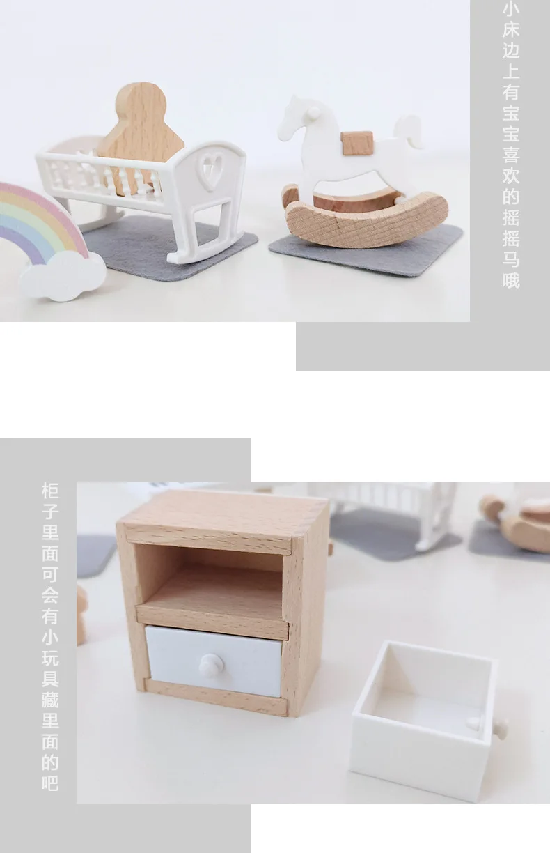 Modern dollhouse furniture kitchen wood miniature bathroom bedroom dolls house kitchen items table and chairs baby accessories