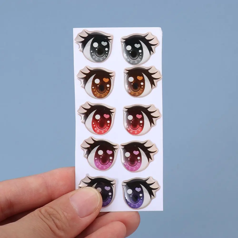 10Pairs Long Eyelashes Cute Love Cartoon Eyes Stickers Anime Figurine Doll Face Organ Paster Clay Decals DIY Doll Accessories