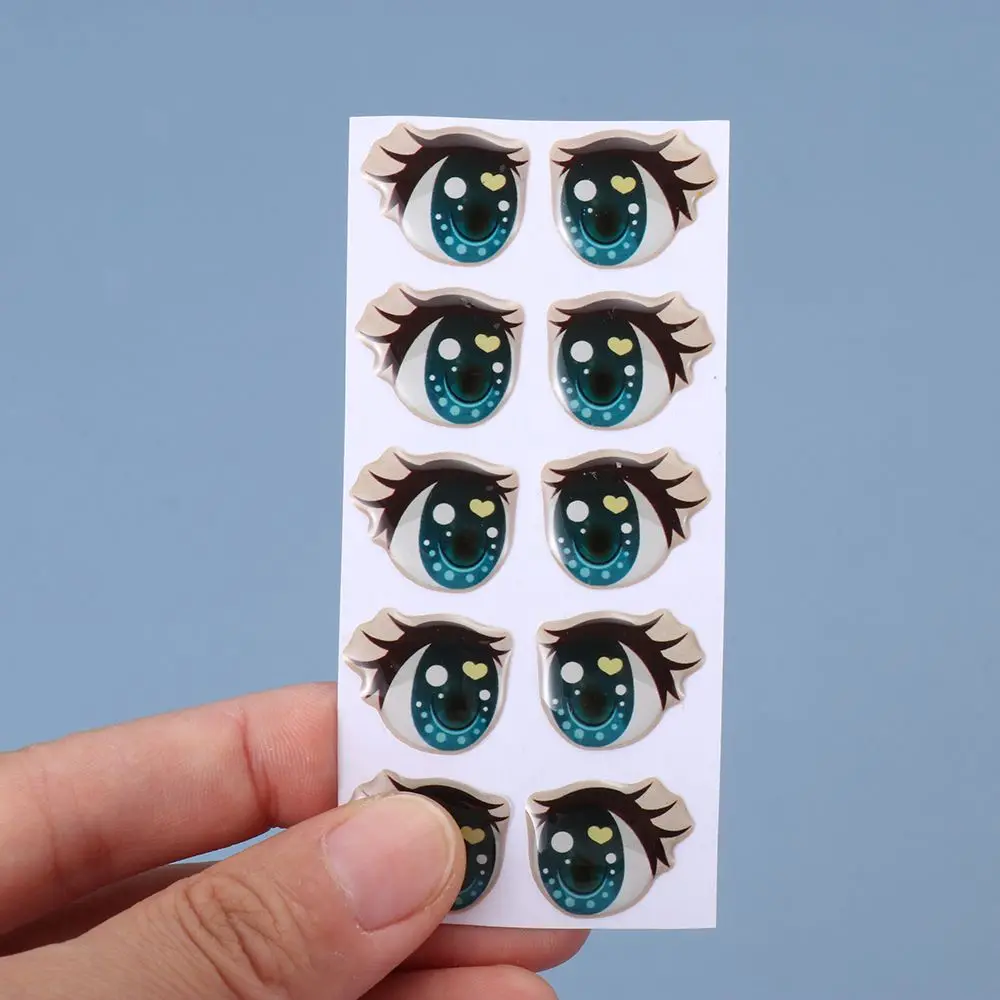 10Pairs Long Eyelashes Cute Love Cartoon Eyes Stickers Anime Figurine Doll Face Organ Paster Clay Decals DIY Doll Accessories