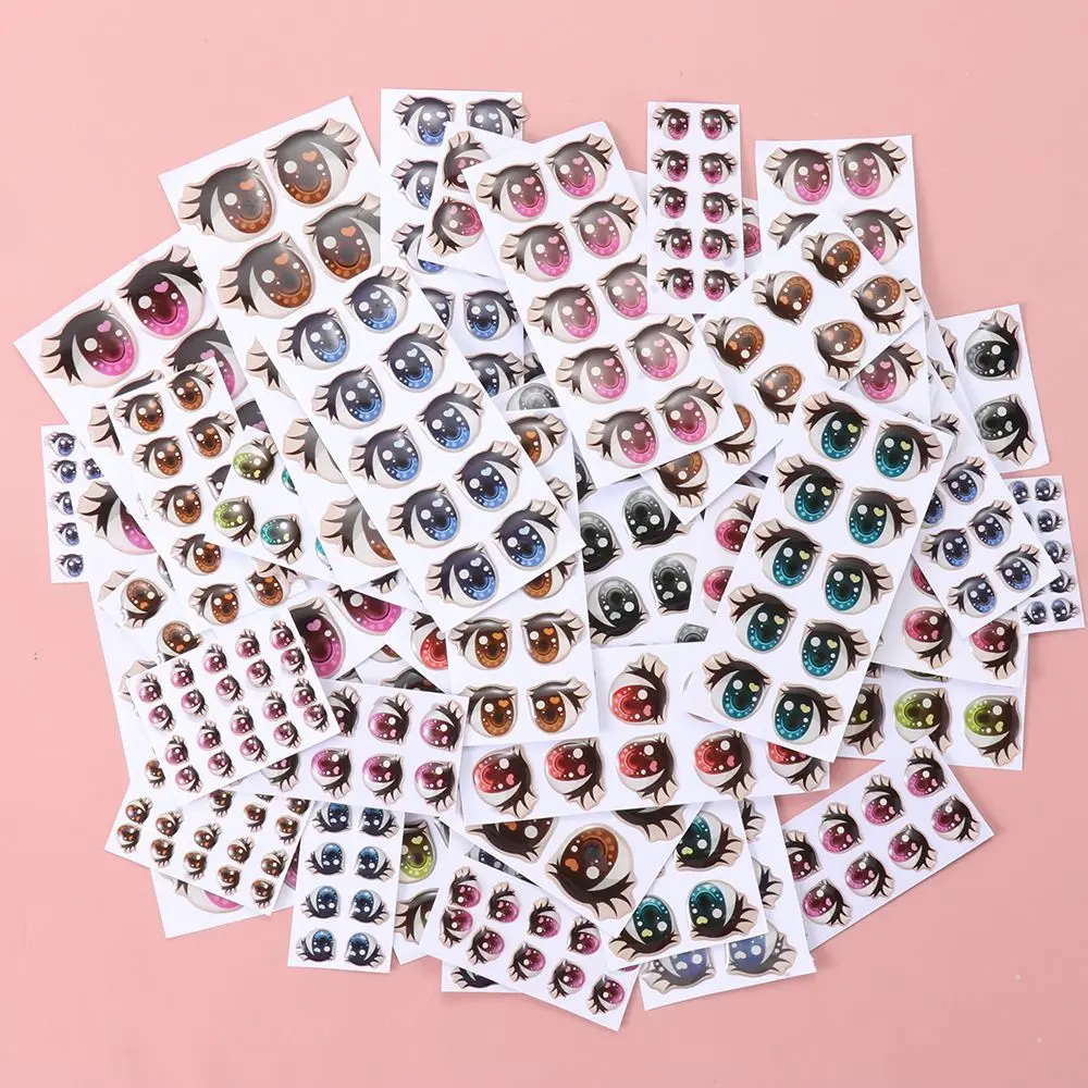 10Pairs Long Eyelashes Cute Love Cartoon Eyes Stickers Anime Figurine Doll Face Organ Paster Clay Decals DIY Doll Accessories