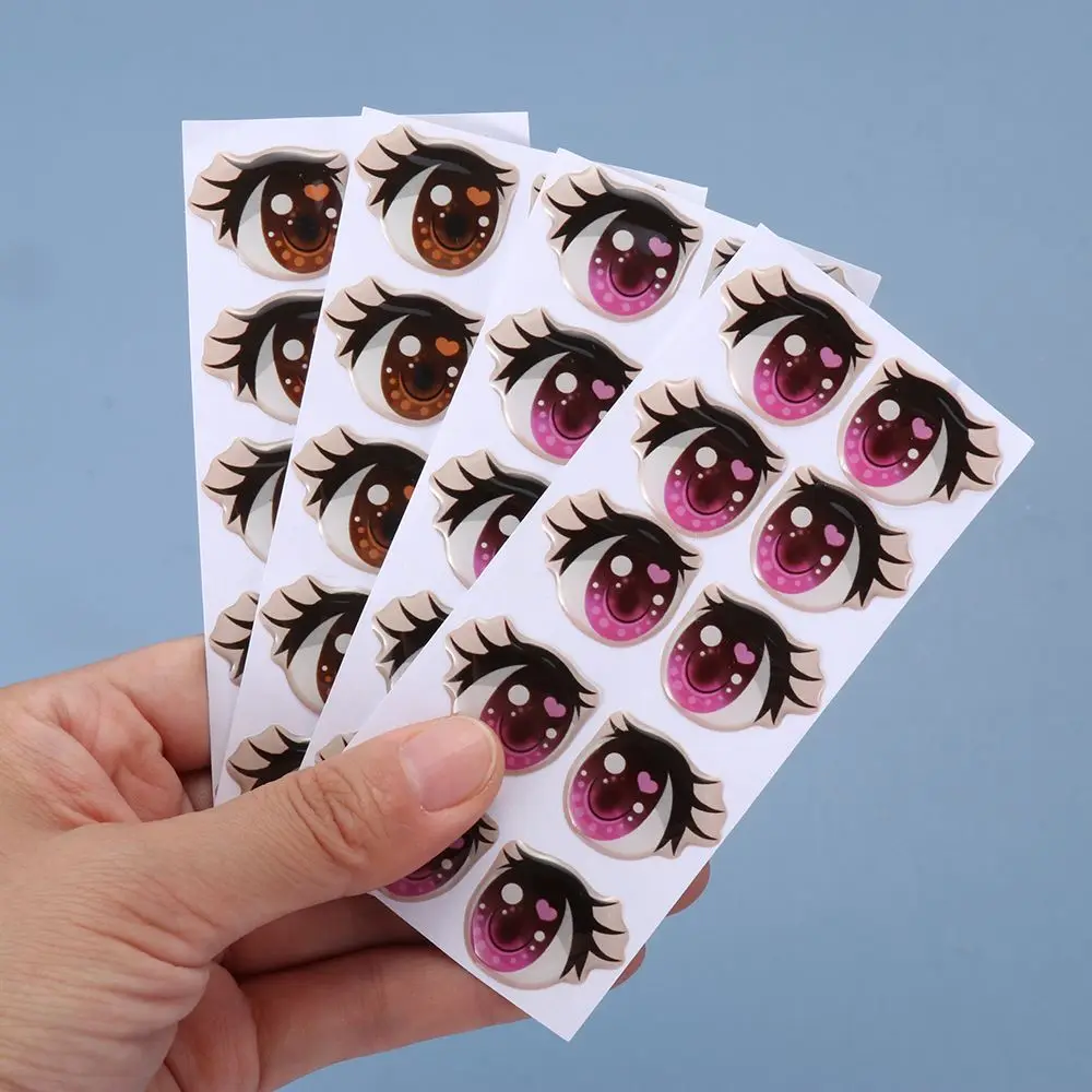 10Pairs Long Eyelashes Cute Love Cartoon Eyes Stickers Anime Figurine Doll Face Organ Paster Clay Decals DIY Doll Accessories