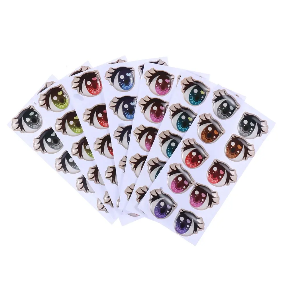 10Pairs Long Eyelashes Cute Love Cartoon Eyes Stickers Anime Figurine Doll Face Organ Paster Clay Decals DIY Doll Accessories