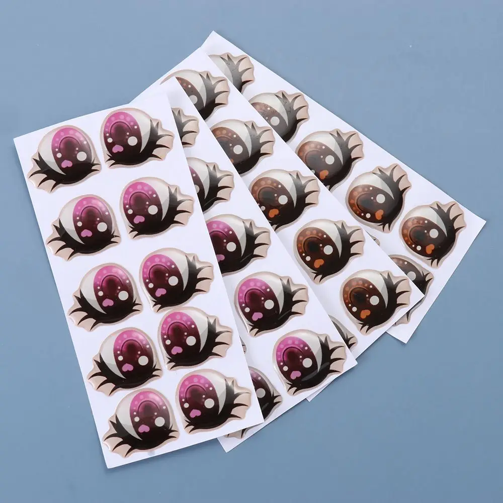 10Pairs Long Eyelashes Cute Love Cartoon Eyes Stickers Anime Figurine Doll Face Organ Paster Clay Decals DIY Doll Accessories