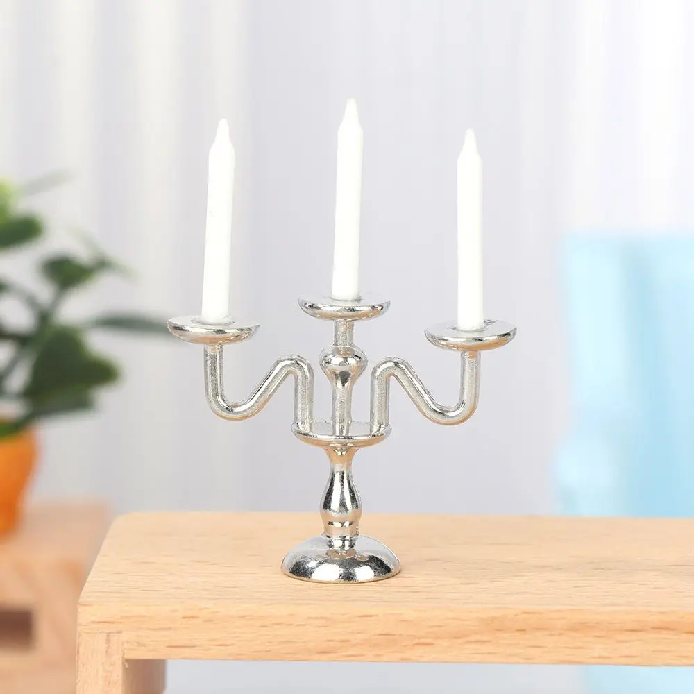 1:12 Scale Miniature Candlesticks Candelabra Dollhouse Candles Furniture Toy Pretend Play Doll House Decoration Accessories