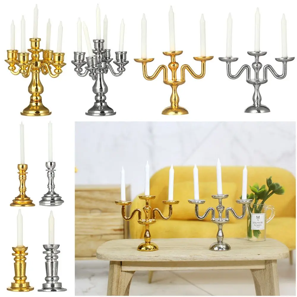 1:12 Scale Miniature Candlesticks Candelabra Dollhouse Candles Furniture Toy Pretend Play Doll House Decoration Accessories