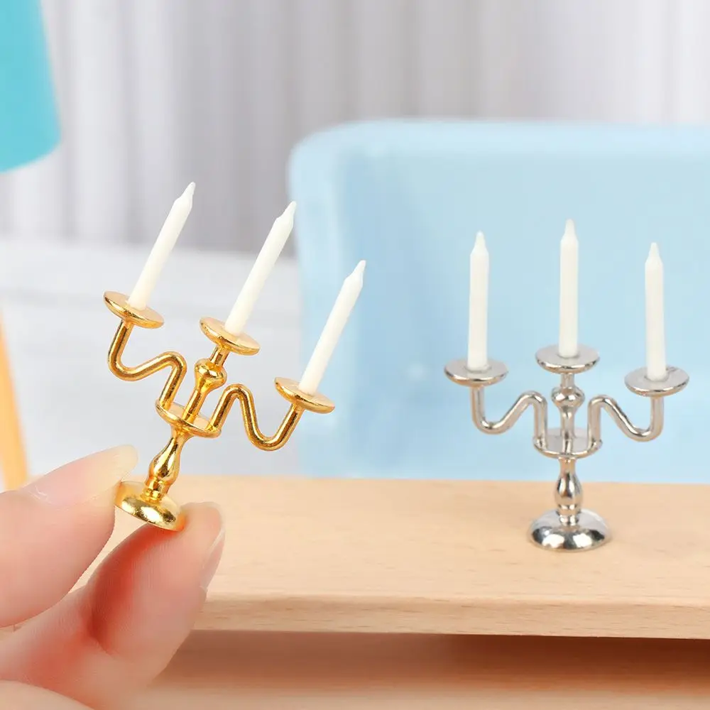 1:12 Scale Miniature Candlesticks Candelabra Dollhouse Candles Furniture Toy Pretend Play Doll House Decoration Accessories