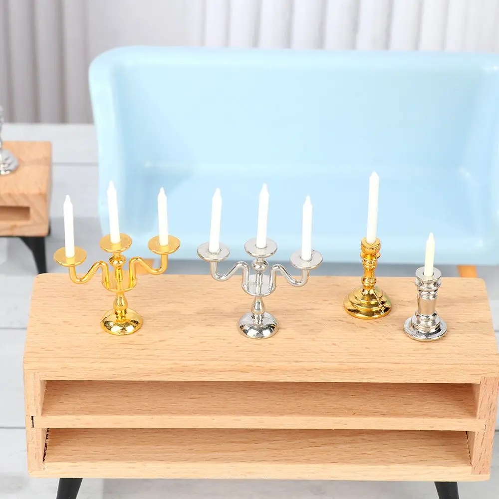 1:12 Scale Miniature Candlesticks Candelabra Dollhouse Candles Furniture Toy Pretend Play Doll House Decoration Accessories