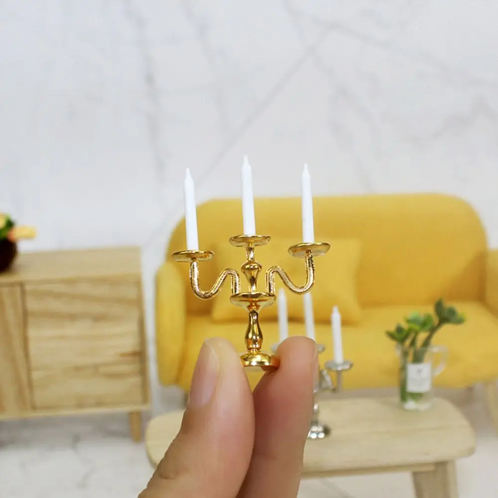 1:12 Scale Miniature Candlesticks Candelabra Dollhouse Candles Furniture Toy Pretend Play Doll House Decoration Accessories