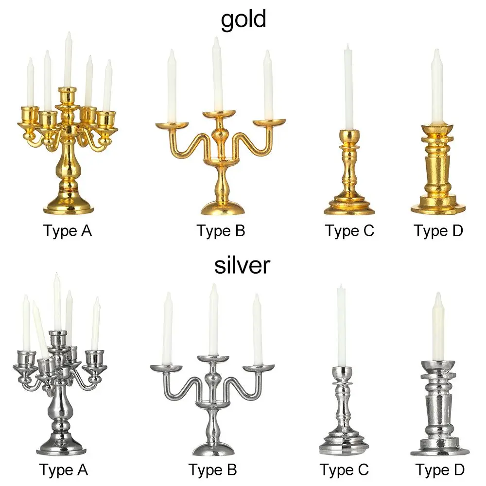 1:12 Scale Miniature Candlesticks Candelabra Dollhouse Candles Furniture Toy Pretend Play Doll House Decoration Accessories