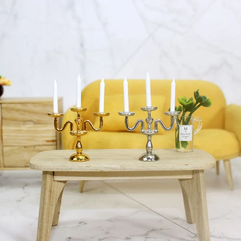 1:12 Scale Miniature Candlesticks Candelabra Dollhouse Candles Furniture Toy Pretend Play Doll House Decoration Accessories