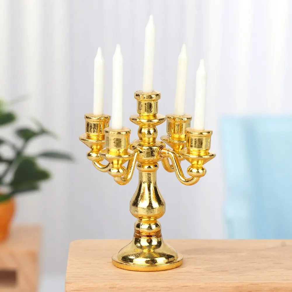 1:12 Scale Miniature Candlesticks Candelabra Dollhouse Candles Furniture Toy Pretend Play Doll House Decoration Accessories