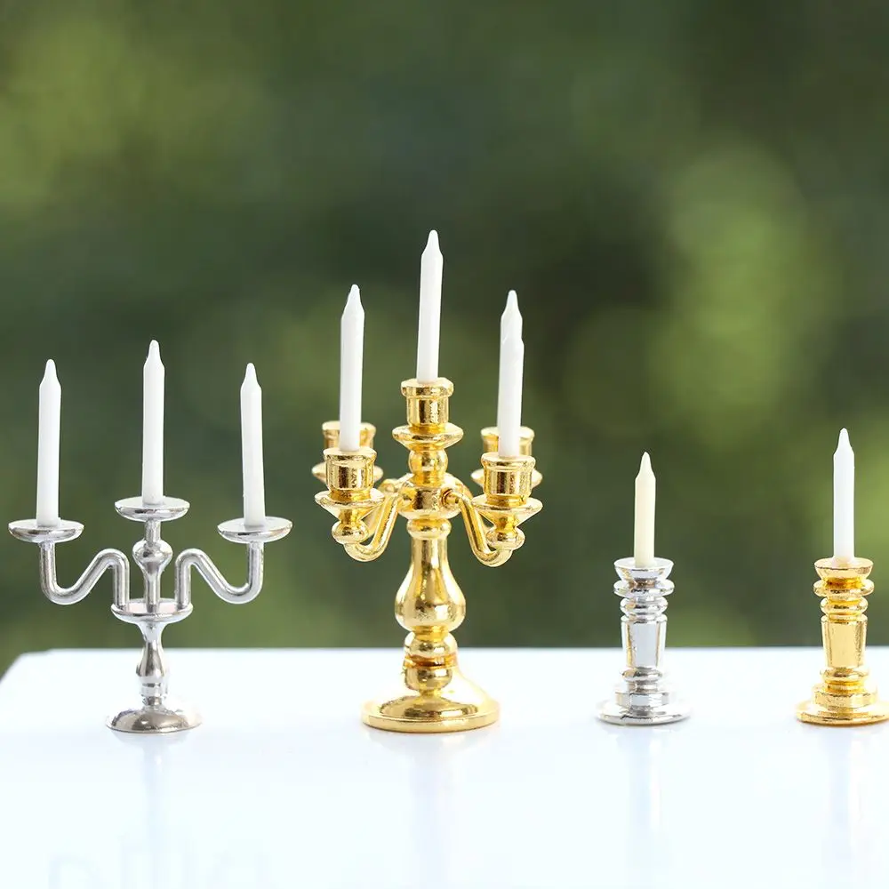 1:12 Scale Miniature Candlesticks Candelabra Dollhouse Candles Furniture Toy Pretend Play Doll House Decoration Accessories