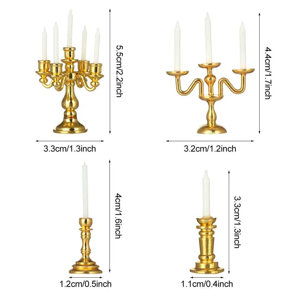 1:12 Scale Miniature Candlesticks Candelabra Dollhouse Candles Furniture Toy Pretend Play Doll House Decoration Accessories
