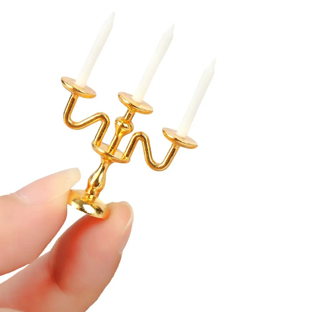 1:12 Scale Miniature Candlesticks Candelabra Dollhouse Candles Furniture Toy Pretend Play Doll House Decoration Accessories