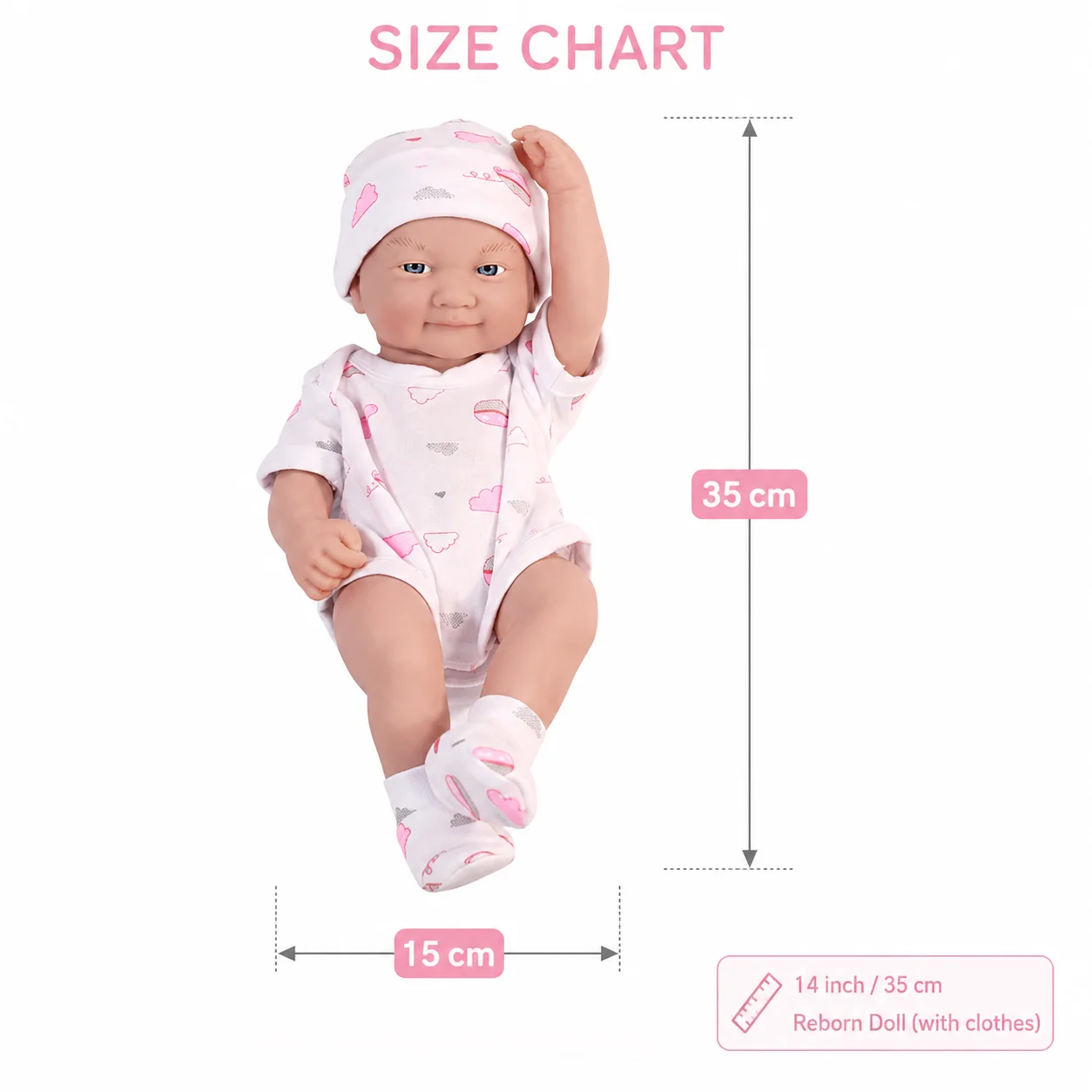 14 Inch 35cm Vinyl Baby Doll with Clothes Realistic Newborn Baby Doll Outfit Set Soft Body Reborn Doll Birthday Gifts Kids Toys