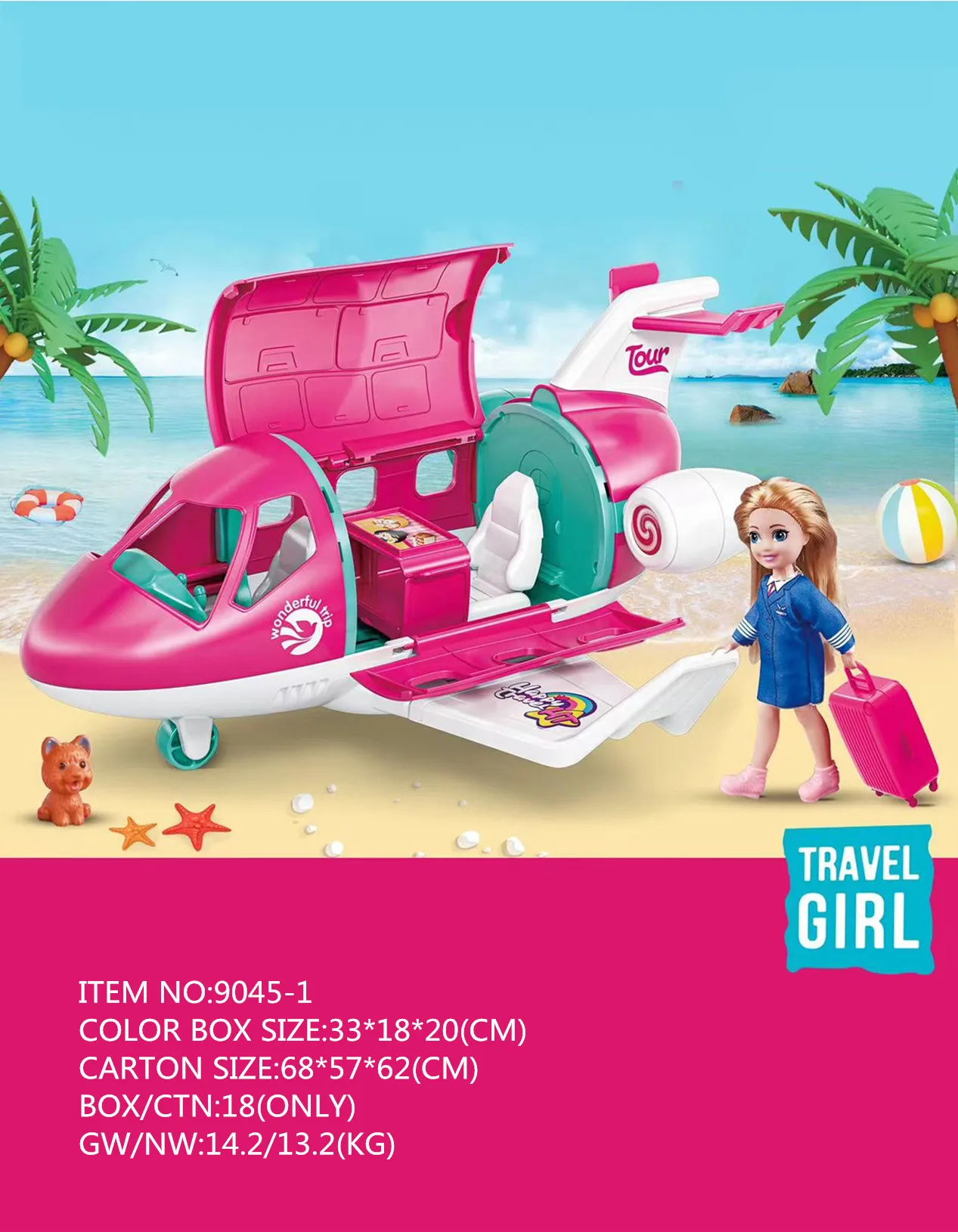 Cute Playset Doll With Travel Dream Airplane And Doll Accessories Suitcase Puppy Dog Pet Birthday Christmas Gift