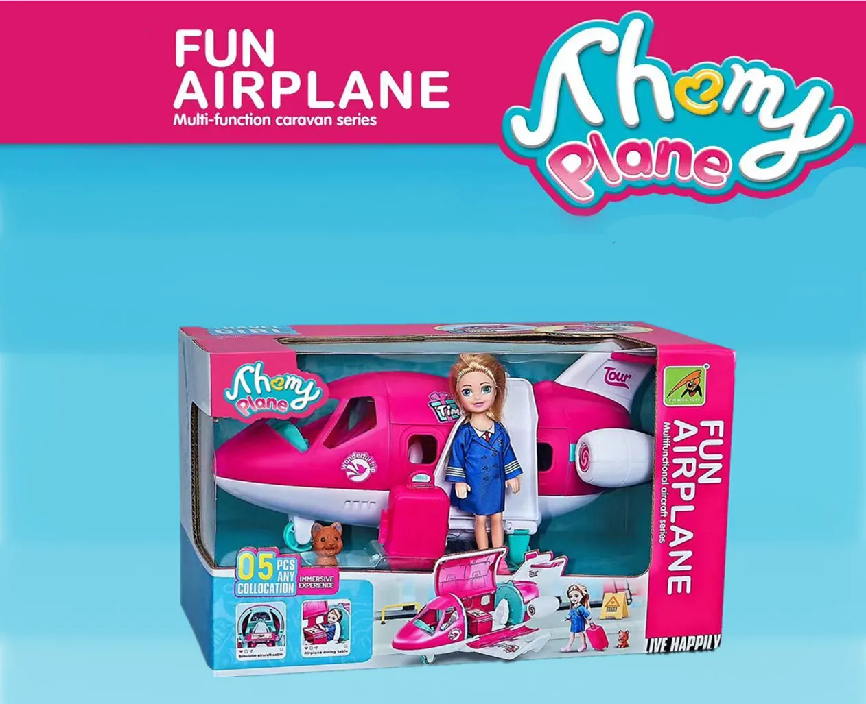 Cute Playset Doll With Travel Dream Airplane And Doll Accessories Suitcase Puppy Dog Pet Birthday Christmas Gift