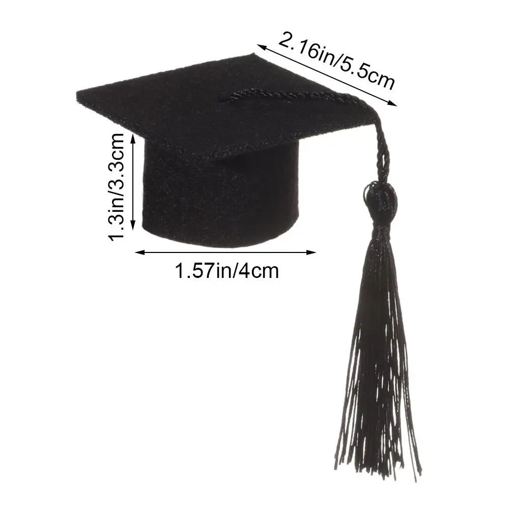 6Pcs Mini Graduation Hat Doctoral Cap Costume Top Hat With Tassels DIY Doll Decor Flowers Wine Bottle Decoration
