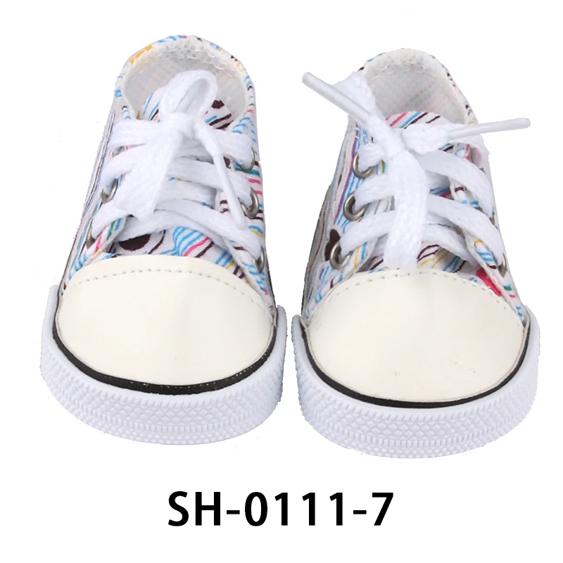 American 18 Inch Girl Doll Canvas Shoes 7cm Fashion Lines, Flowers Sneakers Boots For 43cm Baby New Born& DIY Russia,OG Doll Toy